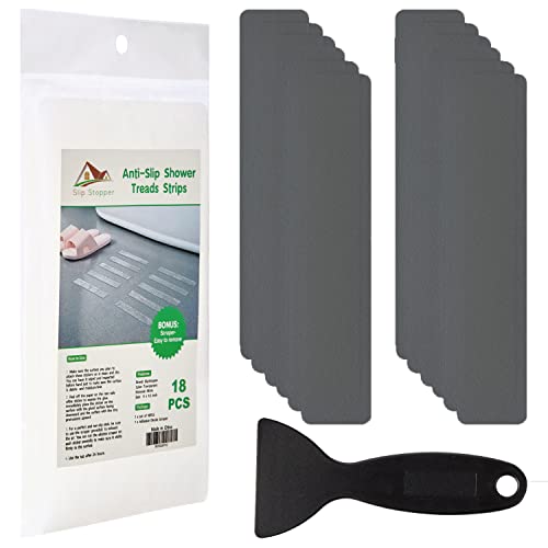 Non Slip Bathtub Strips 18 PCS Larger Adhesive Anti Slip Shower Stickers for Bath Tub, Bathroom, Stairs with Premium Scraper - color: Grey