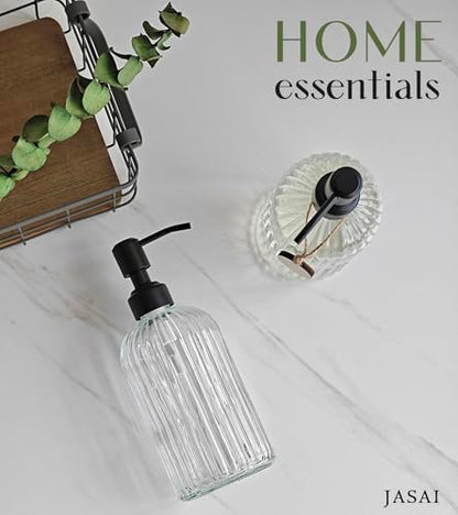 JASAI 18Oz Simple Glass Soap Dispenser with Black Rust Proof Pump. | Refillable Kitchen soap Dispenser with Vertical Stripe, Bathroom Soap Dispenser for Dispense Hand soap, Dish Soap, Lotion. - color: Clear-black Pump, size: 1 Pack