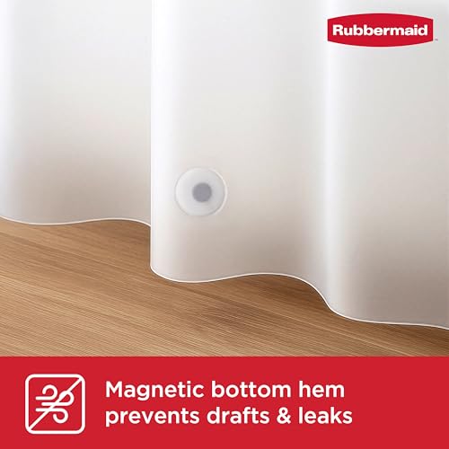 Rubbermaid Frosty No Hook 3-in-1 Shower Curtain, Waterproof Heavyweight 8g PEVA Instacurtain for Bathroom with Weighted Magnets and Charcoal Gray Built-in Rustproof Rings, 71” x 74”, Frosty - color: Frosty, size: 71"W x 74"L (Pack of 1), style: Without St