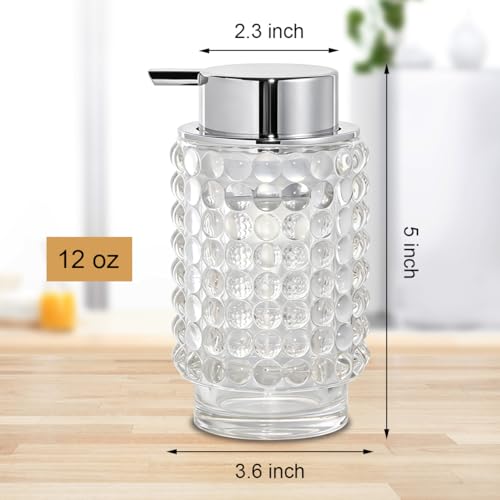 Foaming Soap Dispenser, Clear Glass Foam Soap Dispenser with Silver Pump, 12 Oz Refillable Bathroom Lotion Container Pump Bottle for Bathroom Kitchen Countertop - color: Transparent and Silver
