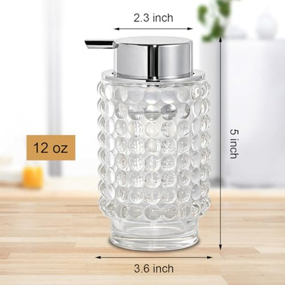 Foaming Soap Dispenser, Clear Glass Foam Soap Dispenser with Silver Pump, 12 Oz Refillable Bathroom Lotion Container Pump Bottle for Bathroom Kitchen Countertop - color: Transparent and Silver