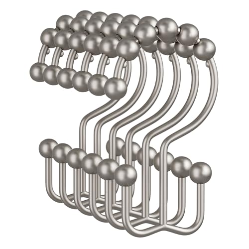 Shower Curtain Rings, Rust-Resistant Metal Double Shower Hooks for Curtain Rolling Shower Curtain Hooks Rings Shower Rings for Bathroom Shower Curtain Rod, Matte Nickel, Set of 12 Rings - color: Matte Nickel, style: Modern - Double Hooks