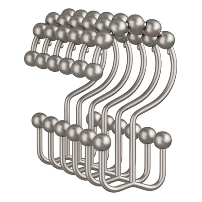 Shower Curtain Rings, Rust-Resistant Metal Double Shower Hooks for Curtain Rolling Shower Curtain Hooks Rings Shower Rings for Bathroom Shower Curtain Rod, Matte Nickel, Set of 12 Rings - color: Matte Nickel, style: Modern - Double Hooks
