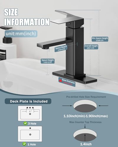 Bathroom Faucets Set with Pop Up Drain, Modern Single Handle Black Bathroom Sink Faucet w/Deck Plate(1 or 3 Hole), Farmhouse RV Vanity Sink Faucet-2 Sets, baño lavamanos Llave - color: 1.Matte Black, style: Short*2
