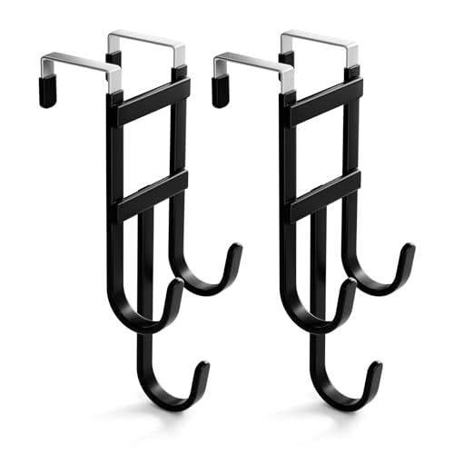 Over the Door Hooks, 2 Pack Heavy Duty Triple-Hook Door Hanger Hooks with Non-Slip Rubber, Waterproof Over Door Hanger for Towels, Coats, Bags & Robes, Space Saving for Living Room,Bathroom, Bedroom - color: Black, size: Triple Hook-Fit 1-3/8'' Interior D