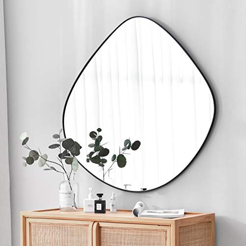 Irregular Wall Mirror Matel Matte Black Framed Wall Mirror for Living Room Bedroom Bathroom Entryway Wall Decor 19.8" L x 19.0" W ELE-005B - color: Black, size: 19.8"L x 19.0"W