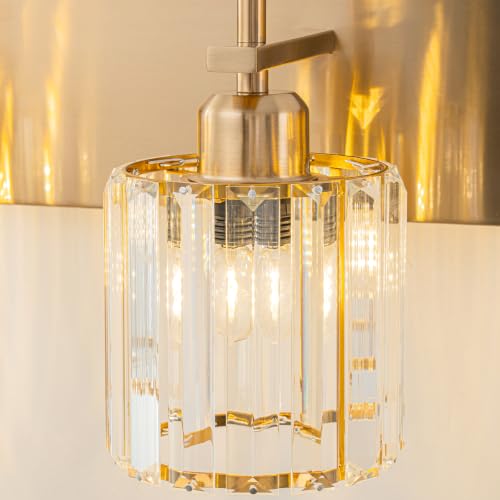 Modern Crystal Bathroom Vanity Lights, Gold 5-Lights Bathroom Light Fixtures Over Mirror, Crystal Wall Lighting with Polished Brass Finish - color: Gold-Round Shade, size: 5-Light