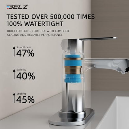 BELZ Chrome Bathroom Faucet, Lead-Free for 1 or 3 Hole 4" Vanity Sink | NSF372 Compliant,Anti-peeling PVD Finish,Includes Pop-up Drain & Hoses,Single Handle Modern Design, Easy DIY Install - color: Polished Chrome