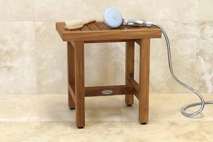 Patented 18" Spa Lotus Teak Shower Bench - A. Bench | Durable, Water-Resistant Teak, Shower Chair & Shaving Foot Rest, Indoor/Outdoor Use - size: A. Bench