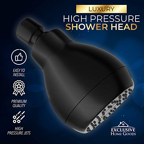 High Pressure Shower Head Matte Black - Powerful Deluxe Bathroom Showerhead with Strong Spray Stream and Small Silicone Nozzles - Universal Fit Works with High and Low Water Flow Showers-2.5 GPM - color: Matte Black, size: 2.5 GPM