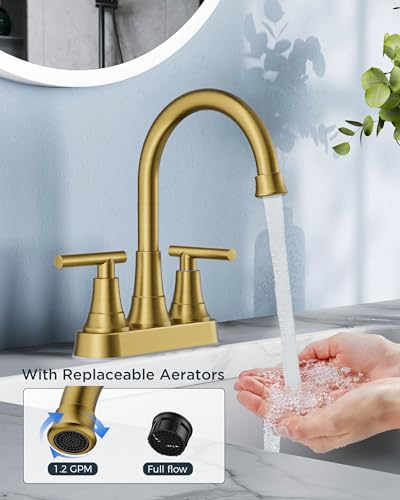 FORIOUS 4 Inch Gold Bathroom Faucet, Brushed Gold Centerset Bathroom Faucet | 4 Inch Bathroom Sink Faucet Gold with Pop up Drain and Lead-Free CUPC Hose, 2 Handle Gold Vanity Faucet Centerset, RV Remodel - color: Brushed Gold