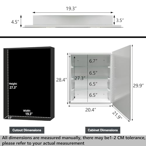 Bathroom Medicine Cabinet with 22x30 Inch Frameless Beveled Edge Mirror, Surface/Recessed Mount Vanity Storage Cabinet for Bathroom - size: Mirror:22"x30"