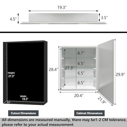 Bathroom Medicine Cabinet with 22x30 Inch Frameless Beveled Edge Mirror, Surface/Recessed Mount Vanity Storage Cabinet for Bathroom - size: Mirror:22"x30"