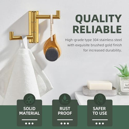 Angle Simple Swivel Towel Hook for Bathroom, Coat Hook Brushed Dark Gold | SUS304 Stainless Steel, 3 Foldable Arms, Space Saving Kitchen Hand Wash Towel Holder, Screws Mounted - color: Brushed Dark Gold, size: 1 Pack