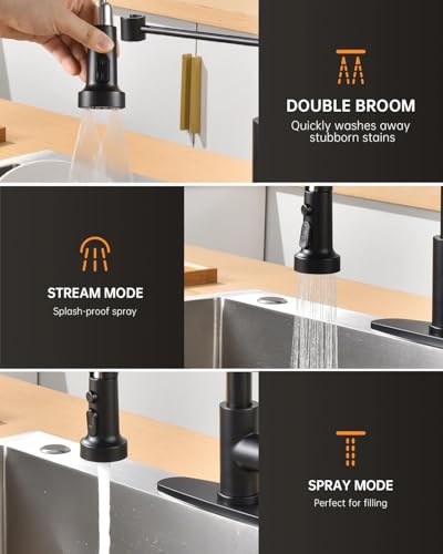 APPASO Black Kitchen Faucet with Soap Dispenser & Pull Down Sprayer | NSF/ANSI/CAN 372 & Lead-free, SUS304 Stainless Steel 3 Modes Faucet for Farmhouse, Bar & RV - color: Black Matte