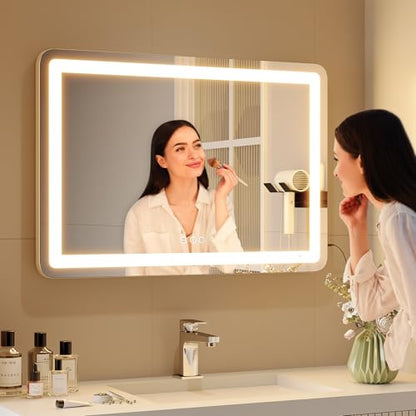 ZL ZELing Vanity Mirror with Lights, 32" x 23", LED Makeup Mirror, Dimmable 3-Color Lighting, 5X Magnification, Touch Screen Control, Wall-Mountable and Tabletop Design - color: White-3223 Led Light