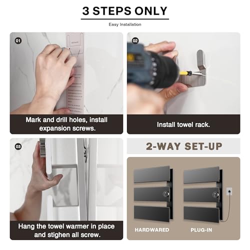 K&KALONZO Electric Towel Warmer Wall Mounted, Fast Heat in 2 Min, NTC Safety | 5 Timers & 3 Heat Levels Control, 2H Rapid Dry, Plug-In/Hardwired, Anti-Scald, Aluminum Heated Towel Rack for Bathroom, K3RB - color: Black, size: 3-Bar