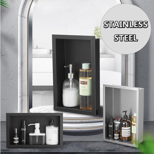 13.8"×9.3"×3.1" Shower Niche, Rectangular Single Wall Niche Insert, 304 Stainless Steel Bathroom Shelf Organizer, Recessed Shower Caddy,Silver - color: Silver