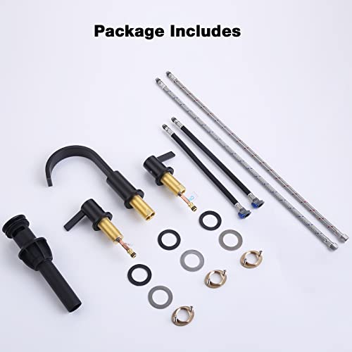 TRUSTMI 3 Hole Matte Black Bathroom Faucet 8 Inch Widespread, Brass Lavatory Vanity Sink Faucet with Overflow Pop-Up Drain and cUPC Waterlines, 360 Degree Swivel Spout - color: Matte Black