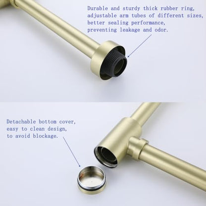 Bottle P Trap Brushed Gold 1 1/4 with 11.81 inch Slip Joint Extension Tube For Basin Sink Waste Drain Solid Brass P Trap Kit,SW-83888BG-L. - color: T03-Brushed Gold