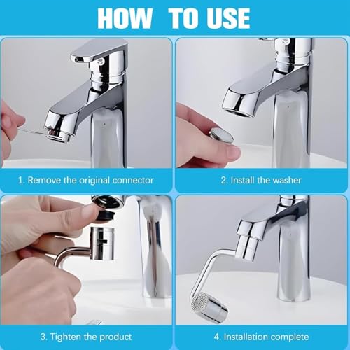 U Shape Faucet Extender - 360° Rotatable Universal Faucet Aerator, 2 Water Modes, Suitable for Bathroom Sink & Kitchen Sink, Easy Install