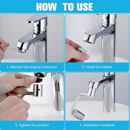 U Shape Faucet Extender - 360° Rotatable Universal Faucet Aerator, 2 Water Modes, Suitable for Bathroom Sink & Kitchen Sink, Easy Install