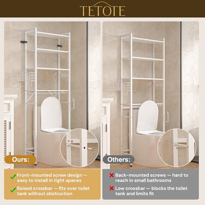 Over-The-Toilet Storage Rack, 4-Tier Bathroom Organizer Shelf Over Toilet with Adjustable Shelf and Basket, Freestanding Space Saver Bathroom Shelves Above Toilet for Room(White) - color: White
