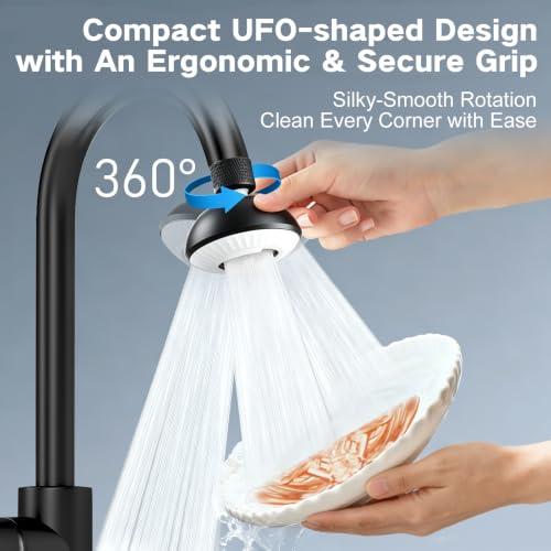 Kitchen Faucet Sprayer Attachment, Anti-Splash 3-Mode Swivel Faucet Extender with Wide Spray Area, 360° Rotating Faucet Aerator, Faucet Head Replacement for Kitchen (Black) - color: Black