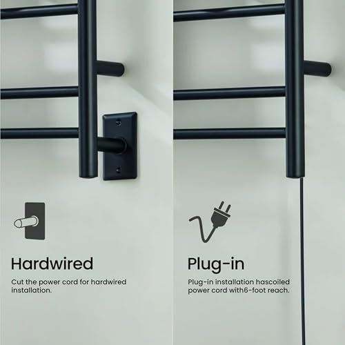 Kibi 24 Inch Wall-Mounted Electric Towel Warmer Rack– 8-Bar 304 Stainless Steel, ETL-Certified, Hardwired or Plug-in, Fast-Heat Up to 122 Degrees F – Heated Towel Rack for Bathroom (Matte Black) - color: Matte Black