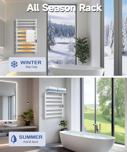 WiFi Heated Towel Rack Wall Mounted, Electric Towel Warmer, Brushed Nickel | WiFi App Remote, Foldable Space-Saving Bracket, Child Lock, 5 Temp Levels, 1–24H Timer, LED Display, Stainless Steel, Plug-in - color: Brushed Nickel