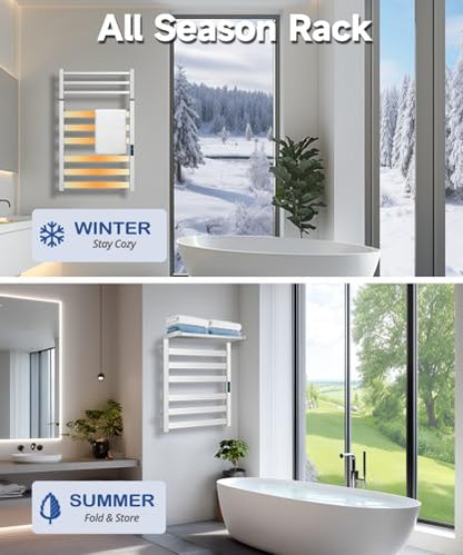 WiFi Heated Towel Rack Wall Mounted, Electric Towel Warmer, Brushed Nickel | WiFi App Remote, Foldable Space-Saving Bracket, Child Lock, 5 Temp Levels, 1–24H Timer, LED Display, Stainless Steel, Plug-in - color: Brushed Nickel