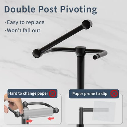 RARXTR Toilet Paper Holder Stand, Bathroom Free Standing Toilet Paper Stand with Modern Marble Base, Post Pivoting Toilet Paper Stand with Stainless Steel Tissue Rack, Rust-Proof & Heavy(Matte Black) - color: Matte Black, size: With Marble Base