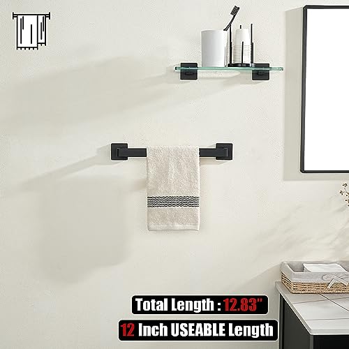 JQK Black Towel Bar, Rounded Edges 18.41 Inch Towel Rack, 304 Stainless Steel Bathroom Wall Mount, Useable Length 16 Inch, TB250L16-PB - color: Matte Black, size: 16.41 Inch
