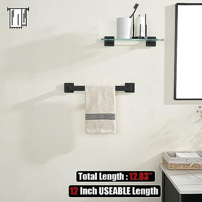 JQK Black Towel Bar, Rounded Edges 18.41 Inch Towel Rack, 304 Stainless Steel Bathroom Wall Mount, Useable Length 16 Inch, TB250L16-PB - color: Matte Black, size: 16.41 Inch