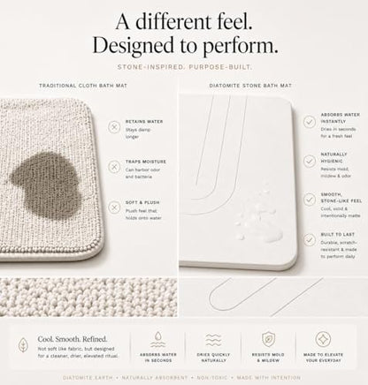 Custom Kollective™ Stone Bath Mat Ritual Bundle – Diatomite Quick Dry Bath Mat for Bathroom, Stone Drying Mat, Non-Slip Pad, Brush, Polishing Pad & Storage Bag (Grounding Sandstone)