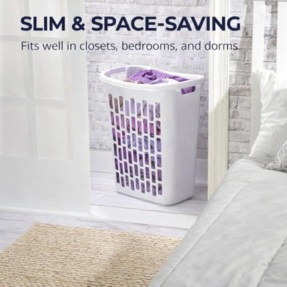 1.8 Bushel Slim Laundry Hamper, Tall Rectangular Plastic Clothes Basket with Reinforced Handles & Ventilated Airflow, Narrow Space Saving Dirty Clothing Storage Bin for Bathroom, Dorm