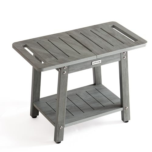 Large Shower Bench, Heavy Duty HDPS Shower Stool for Inside Shower, 2 Tier Shower Chair Seat with Shelf for Bath, Waterproof Shower Foot Rest for Shaving Legs with Adjustable Feet, Gray - color: Oil-printed Gray