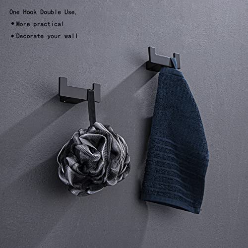 RANDOM Black Double Towel Hook SUS304 Stainless Steel Towel Hooks for Bathroom Wall Mounted Coat Hooks Heavy Duty Wall Hook Square Hand Towel Holder Matte Black Robe Hook.96009-8MB-2 - color: Double Hooks-Matte Black