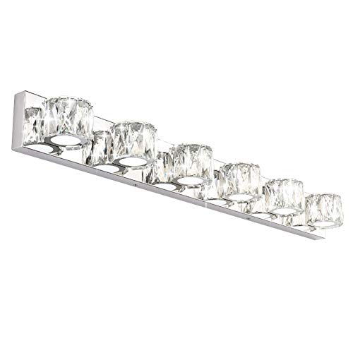 Aipsun 6 Lights 41in Crystal Vanity Lights Over Mirror Long Bathroom Lighting Fixture Modern LED Vanity Light for Bathroom,White Light 6000K - size: 6 light