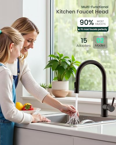 Metal Kitchen Faucet Head Replacement, Oil Rubbed Bronze | 2-Mode Pull Down Kitchen Faucet Spray Head with 15 Adapters, High Pressure Sink Sprayer Nozzle Stainless Steel - color: Oil Rubbed Bronze