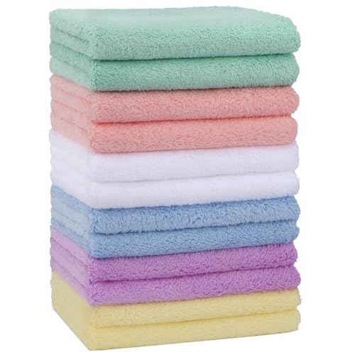 HOMEXCEL Baby Washcloths 12 Pack Microfiber Coral Fleece Soft Wash Cloths | Extra Absorbent, Gentle on Sensitive Skin, for Newborn Infants & Toddlers, Baby Bath Face Towel Reusable, 7 x 9" Multicolor - color: Multicolor, size: 7" x 9"-12 Pack
