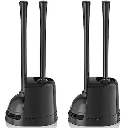 LOVLOY Toilet Plunger and Brush,2 Pack Bowl Brush and Heavy Duty Toilet Plunger Set with Ventilated Holder, 2-in-1 Toilet Brush and Plunger Combo for 5.3-inch Toilet Drain Bathroom Cleaning - color: Black