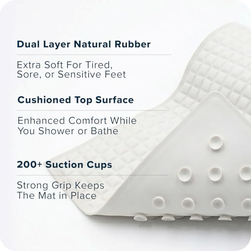 SlipX Solutions Pillow Top Soft Padded Non Slip Bathtub Mat, 27x15.5, Cream | Soft Anti Slip Bath Tub And Shower Mat, 700 Air-Filled Pillows, Strong Suction Cups, Extra Comfort Underfoot - color: Cream