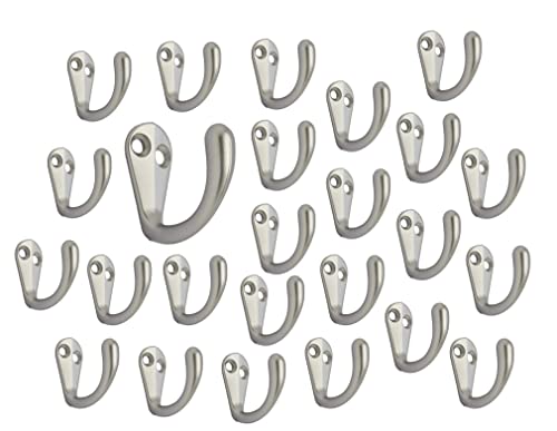 QCAA Premium Quality Single Prong Hook Hanger, Zinc Die Cast, Matte Nickel, Made in Taiwan, 25 Pack - color: Matte Nickel, size: 25 Pack