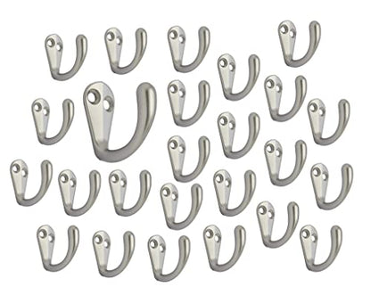 QCAA Premium Quality Single Prong Hook Hanger, Zinc Die Cast, Matte Nickel, Made in Taiwan, 25 Pack - color: Matte Nickel, size: 25 Pack