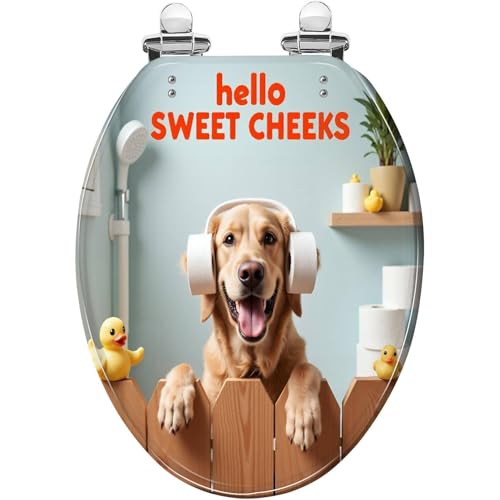Elongated Resin Toilet Seat, Quietly Close Quick Release Hinges Cover | Toilet Lid Cover Easy to Clean and Install, Funny Dog Animal Hilarious Rustic Farmhouse Country Wooden Heavy Duty Toilet Seat - color: pattern4, size: V-shape