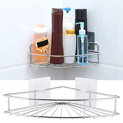 Yctze Corner Shower Shelf, Punch Free Stainless Steel Bathroom Storage Shelf, Cosmetic Organizer Rack Floating Wall with Adhesive for Kitchen Dormitory