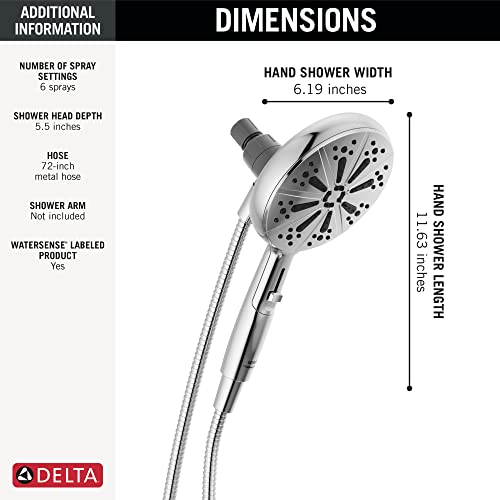 Delta Faucet 6-Spray SureDock Magnetic Shower Head with Handheld Spray, Chrome Shower Head with Hose, Showerheads & Handheld Showers, Handheld Shower Heads, Hand Shower, Chrome 75613 - color: Chrome