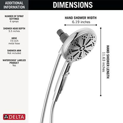 Delta Faucet 6-Spray SureDock Magnetic Shower Head with Handheld Spray, Chrome Shower Head with Hose, Showerheads & Handheld Showers, Handheld Shower Heads, Hand Shower, Chrome 75613 - color: Chrome