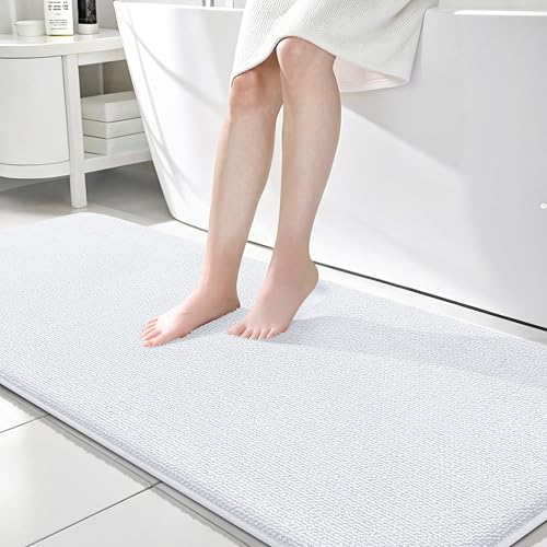 OLANLY Memory Foam Bathroom Runner Rugs 70x24, Absorbent Long Mat, White | Soft Quick Dry Bath Rugs, Non-Slip Carpet, Machine Washable Mat for Bathroom Floor, Tub and Shower, Home Decor Accessories - color: White, size: 70" X 24"